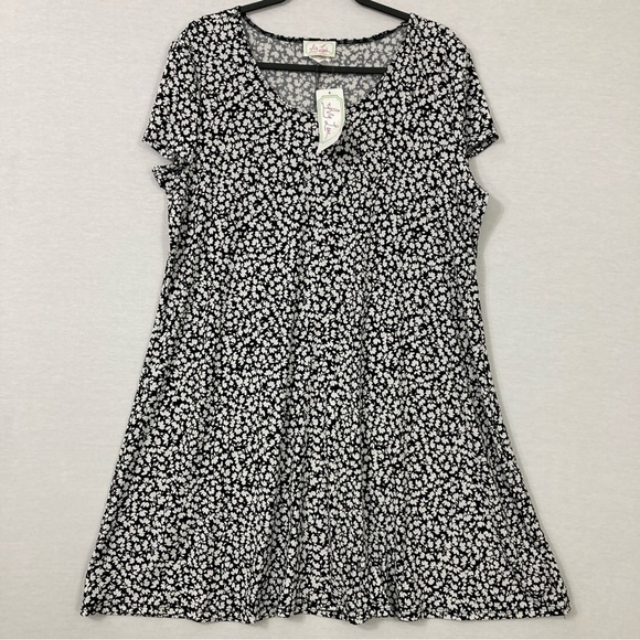 New Ivy Lane Black White Crew Neck Soft Stretch Casual Mini Dress XL - Picture 1 of 8